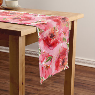 Watercolor Pink Floral Muster Long Table Runner Großer Tischläufer