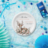 Watercolor Pink Floral oh deer baby shower  Pappteller (Party)