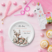 Watercolor Pink Floral oh deer baby shower  Pappteller (Party)