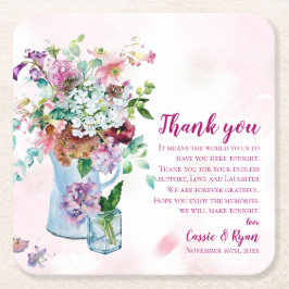 Watercolor Pink Floral Wedding Danke für Ihre Nach Rechteckiger Pappuntersetzer