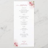 Watercolor pink floral wedding menu menükarte (Vorderseite)