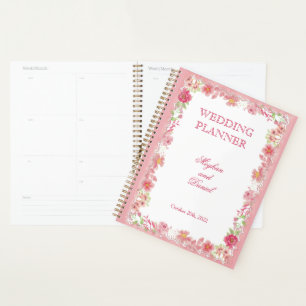 Watercolor Pink Floral Wedding Planner Planer