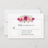 Watercolor Pink Floral Wedding RSVP Card (Vorderseite)