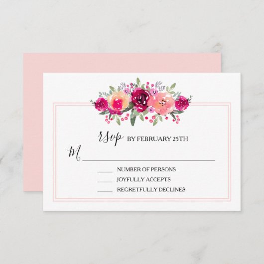 Watercolor Pink Floral Wedding RSVP Card (Vorne/Hinten)