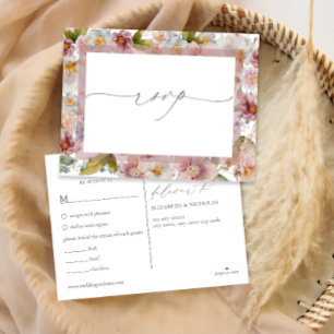 Watercolor Pink Floral Wedding RSVP Postcard Einladungspostkarte