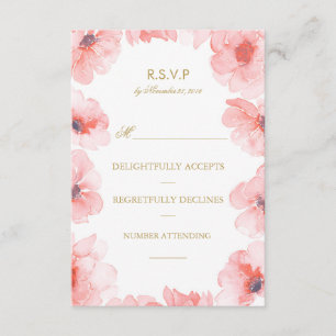 Watercolor Pink Floral Wreath Wedding Rsvp Karte