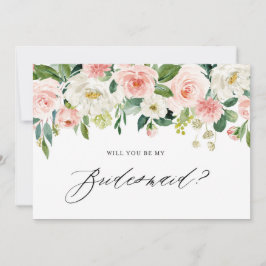 Watercolor Pink Florals Brautmädchen Einladung