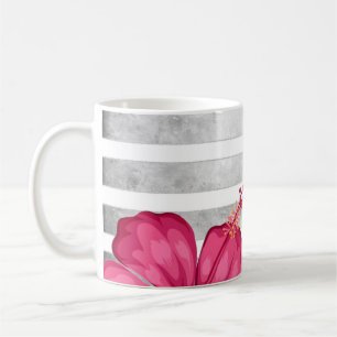 Watercolor Pink Flower in Black and White Stripe Kaffeetasse