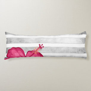Watercolor Pink Flower in Black and White Stripe Seitenschläferkissen