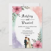 Watercolor Pink Flowers Couple Boho Summer Wedding Einladung (Vorderseite)