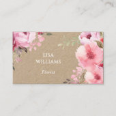 Watercolor Pink Flowers Kraft Visitenkarte (Vorderseite)