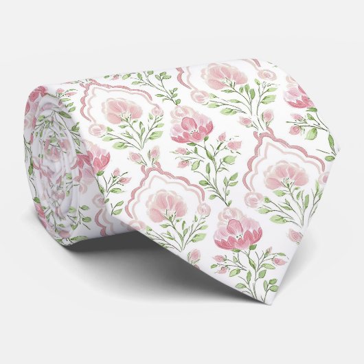 Watercolor pink flowers neck tie krawatte (Gerollt)