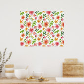 Watercolor Pink Flowers Pattern-69677 Poster (Küche)