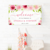 Watercolor Pink Flowers Wedding Welcome Banner (Insitu)