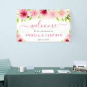Watercolor Pink Flowers Wedding Welcome Banner (Messeveranstaltung)