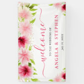 Watercolor Pink Flowers Wedding Welcome Banner (Vertikal)