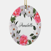 Watercolor Pink Flowers Wreath Circle Keramik Ornament (Rechts)