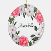 Watercolor Pink Flowers Wreath Circle Keramik Ornament (Links)
