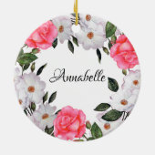 Watercolor Pink Flowers Wreath Circle Keramik Ornament (Hinten)