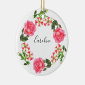 Watercolor Pink Flowers Wreath Circle Keramikornament (Rechts)