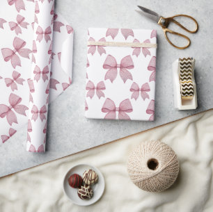 Watercolor Pink Gingham Bow Geschenkpapier