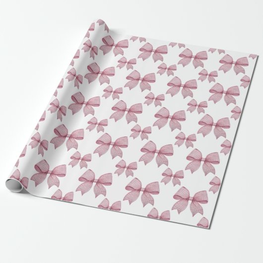 Watercolor Pink Gingham Bow Geschenkpapier (Ungerollt)