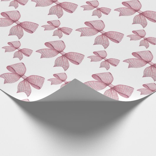 Watercolor Pink Gingham Bow Geschenkpapier (Ecke)