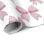 Watercolor Pink Gingham Bow Geschenkpapier (Rolleneckpunkt)