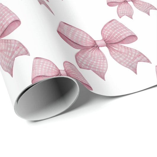 Watercolor Pink Gingham Bow Geschenkpapier (Rolleneckpunkt)