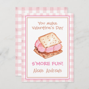 Watercolor Pink Gingham S'mores Valentine's Cards Postkarte