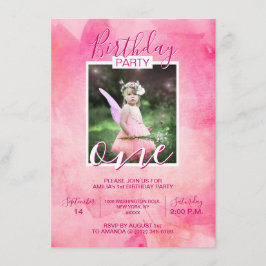 Watercolor Pink Girl BIRTHDAY Party 1. Einladung
