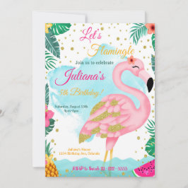 Watercolor Pink Glitzer Flamingo Birthday Einladun Einladung