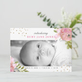 Watercolor Pink Gold Glitzer Geburtserklärung Ankündigung (Stehend Vorderseite)