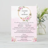 Watercolor Pink Gold Wedding Einladung (Stehend Vorderseite)