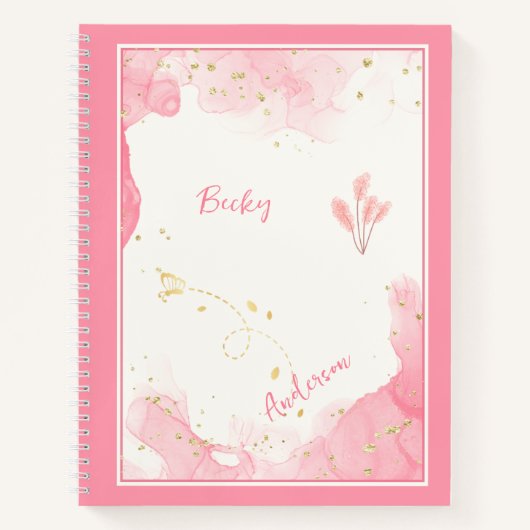 Watercolor Pink, Golden Sparkles and You Notizblock (Vorderseite)