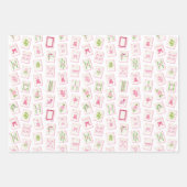 Watercolor Pink & Green Bow Mahjong Geschenkpapier Set (Vorderseite 2)