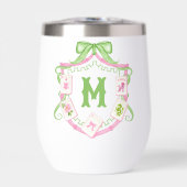 Watercolor Pink & Green Bow Mahjong Monogram Crest (Vorderseite)