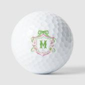 Watercolor Pink & Green Bow Mahjong Monogram Crest Golfball (Vorderseite)