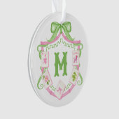Watercolor Pink & Green Bow Mahjong Monogram Crest Ornament (Vorderseite)