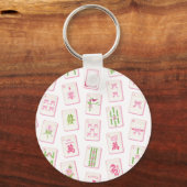Watercolor Pink & Green Bow Mahjong Monogram Crest Schlüsselanhänger (Rückseite)