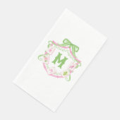 Watercolor Pink & Green Bow Mahjong Monogram Crest Serviette (Ecke)