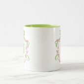 Watercolor Pink & Green Bow Mahjong Monogram Crest Zweifarbige Tasse (Mittel)