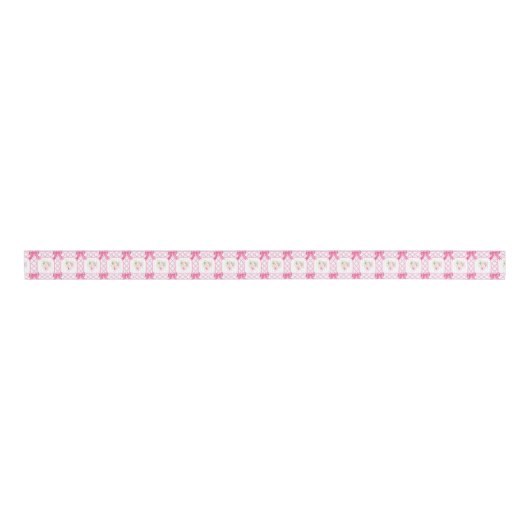 Watercolor Pink & Green Bow Mahjong Ripsband (Vorderseite)