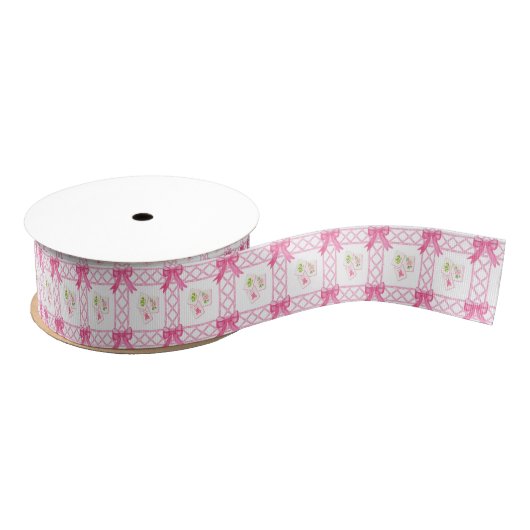 Watercolor Pink & Green Bow Mahjong Ripsband (Spule)