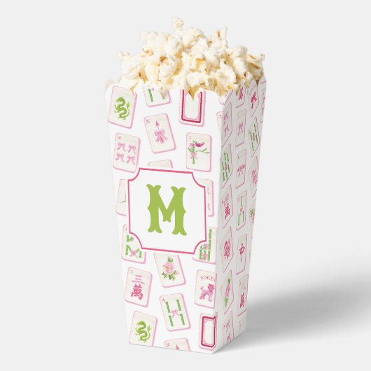 Watercolor Pink & Green Bow Mahjong Tiles Monogram Geschenkschachtel (Geplatzt)