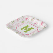 Watercolor Pink & Green Bow Mahjong Tiles Monogram Pappteller (Gewinkelt)