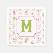 Watercolor Pink & Green Bow Mahjong Tiles Monogram Serviette (Vorderseite)