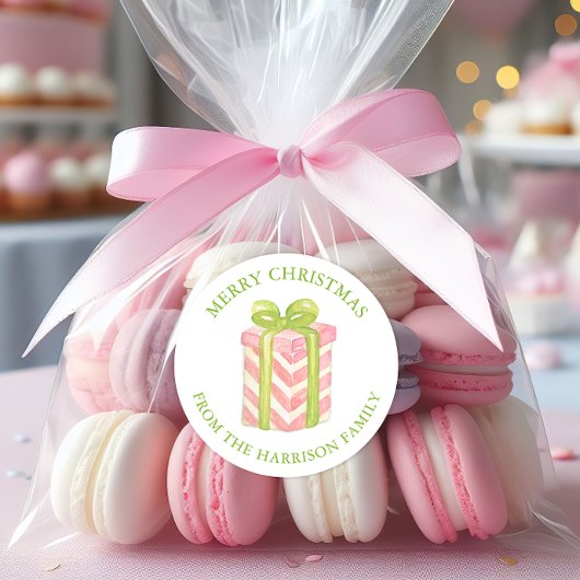 Watercolor Pink & Green Christmas Gift Runder Aufkleber