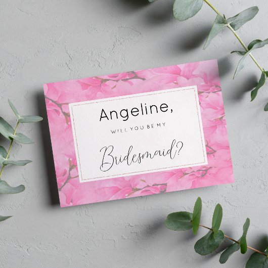 Watercolor pink green orchid flowers Bridesmaid Einladung