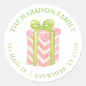 Watercolor Pink & Green Weihnachtsgeschenk Adresse Runder Aufkleber (Vorderseite)